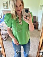 Kelly Green Leopard Trim Top