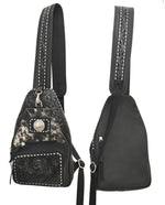 Black Tooled Leather / Cowhide Sling Bag