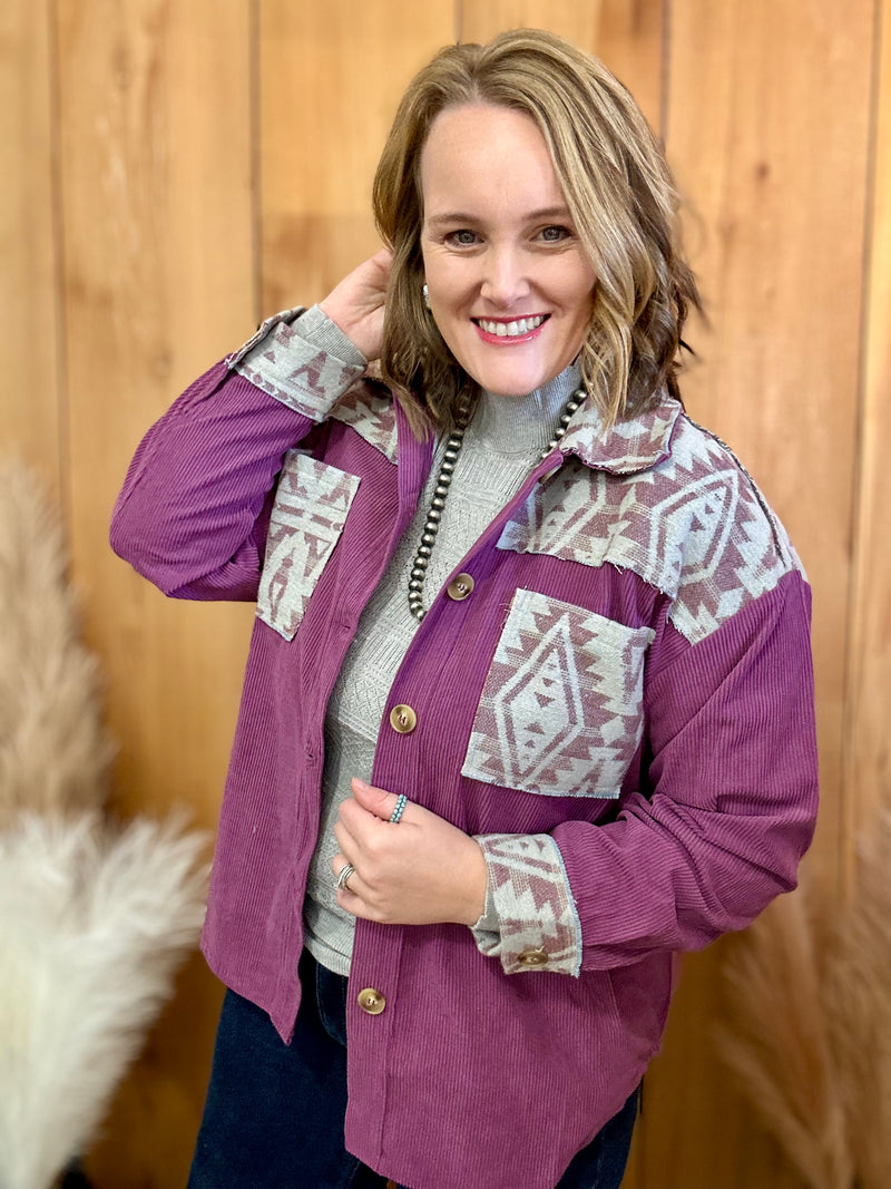 Plum Corduroy/Aztec Print Jacket