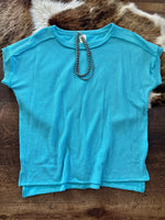 Scoop Neck Ribbed Top - Turquoise