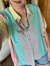 Short Sleeve Multi Striped Button Up Shirt