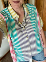 Short Sleeve Multi Striped Button Up Shirt