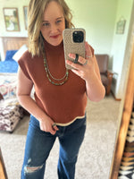 Short Sleeve Sweater Top - Mocha
