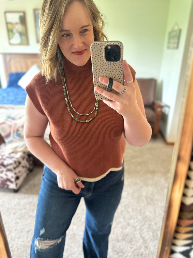 Short Sleeve Sweater Top - Mocha