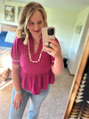 Magenta Peplum Puff Sleeve Top