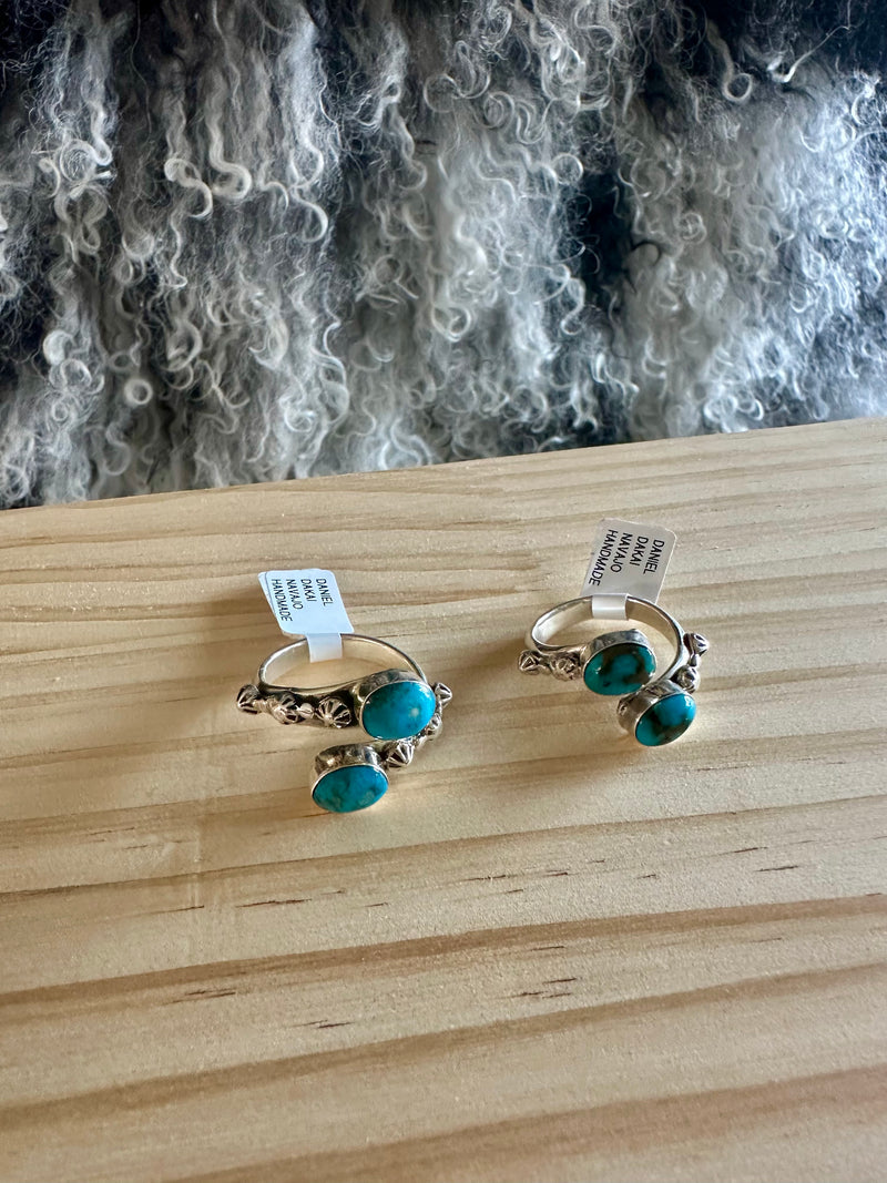 Kingman Turquoise Double Stone Adjustable Rings