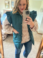 Ruffle Puffer Vest - Teal