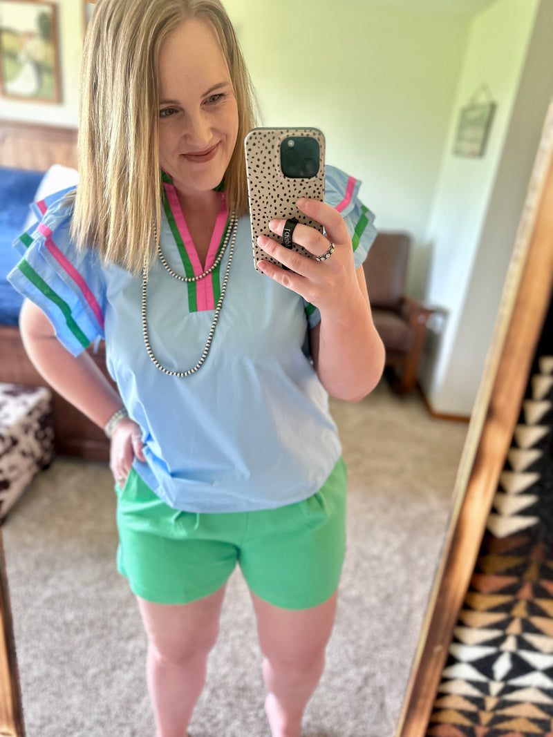 Kelly Green Pleated Elastic Shorts
