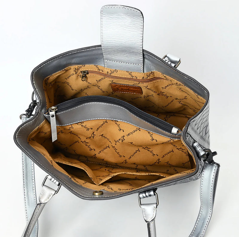 Silver Tooled Leather Tote