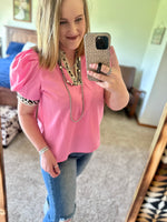 Hot Pink Leopard Trim Top