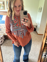 Rust Floral Embroidered Top