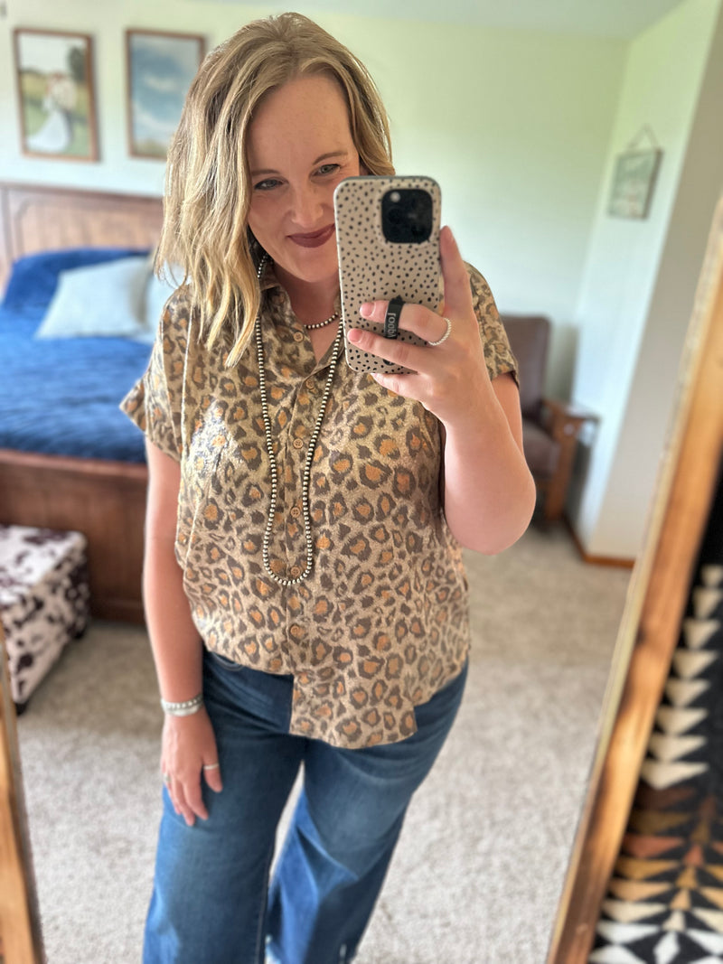 Leopard Print Button Up Top