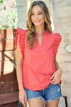 Coral Red Ruffle Sleeve Top