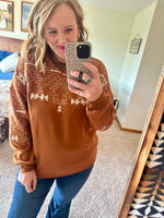 Brown Aztec Embroidered Sweatshirt