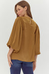 Toffee Satin Balloon Sleeve Top