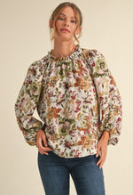 Floral Print Balloon Sleeve Top