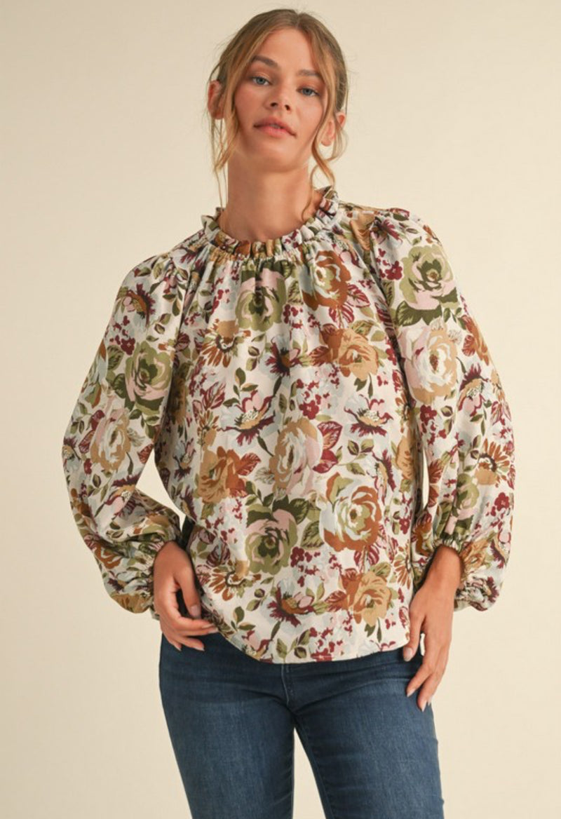Floral Print Balloon Sleeve Top