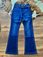 PETITE Kan Can Double Button Wide Hem Flare Jeans