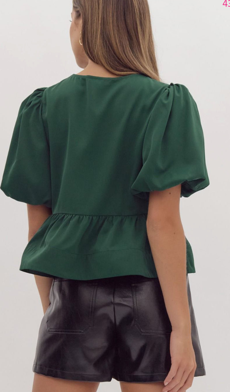 Peplum Bow Top - Hunter Green