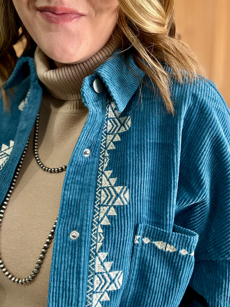 Aztec Embroidered Corduroy Jacket