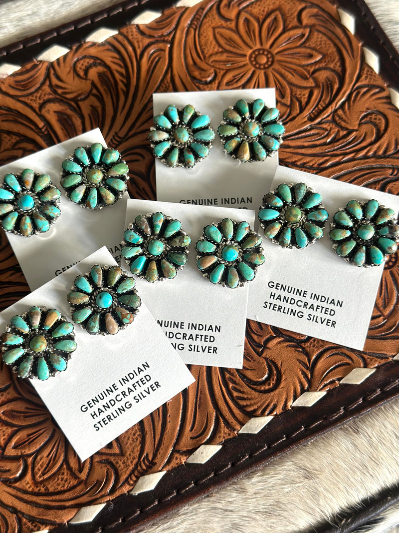 Turquoise Flower Cluster Earrings