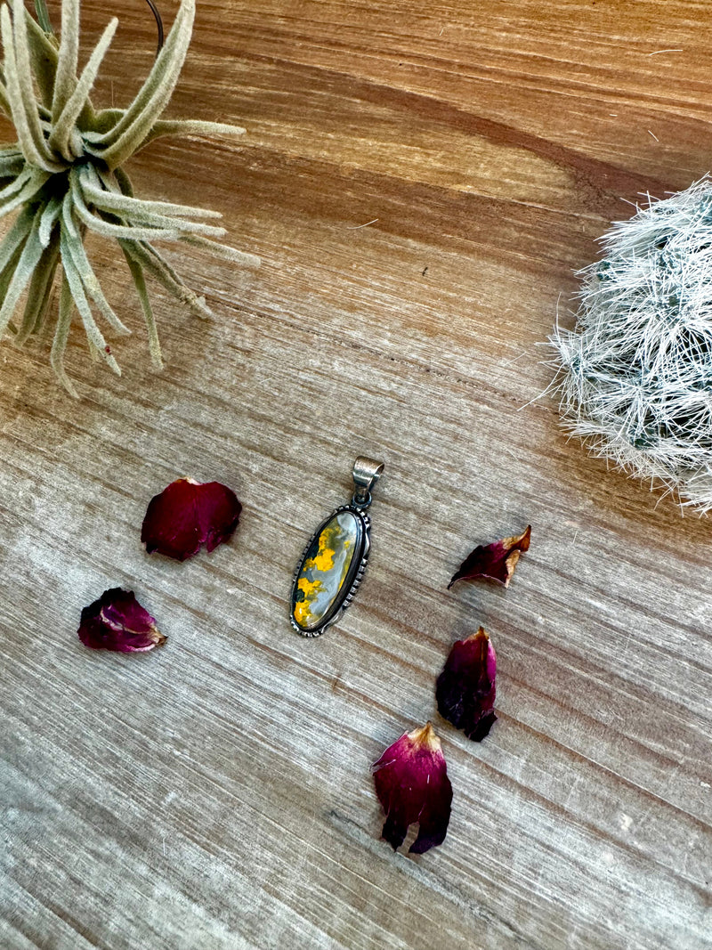 Long Pendant - sterling silver with bumblebee jasper