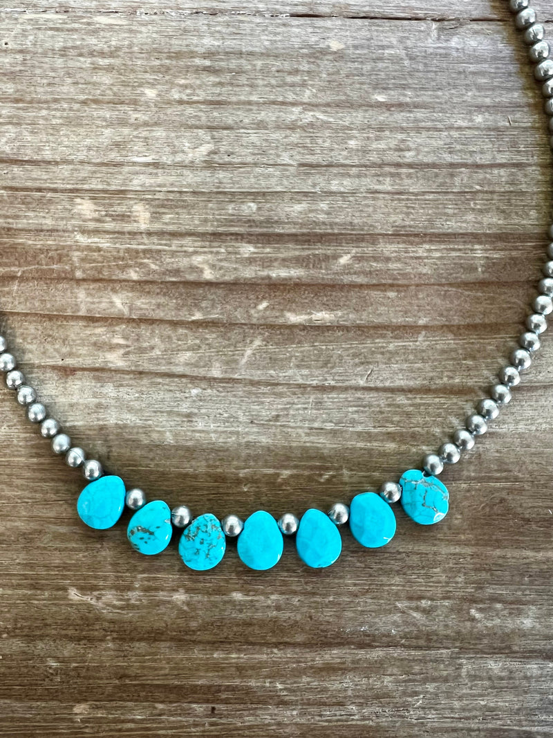 Choker - silver plated 4 mm - Teardrop magnesite turquoise choker