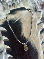 Turquoise Pendant on 16” Pearls