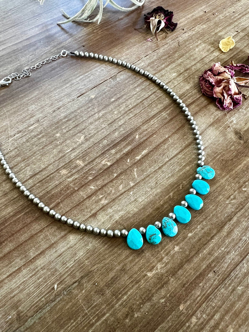 Choker - silver plated 4 mm - Teardrop magnesite turquoise choker