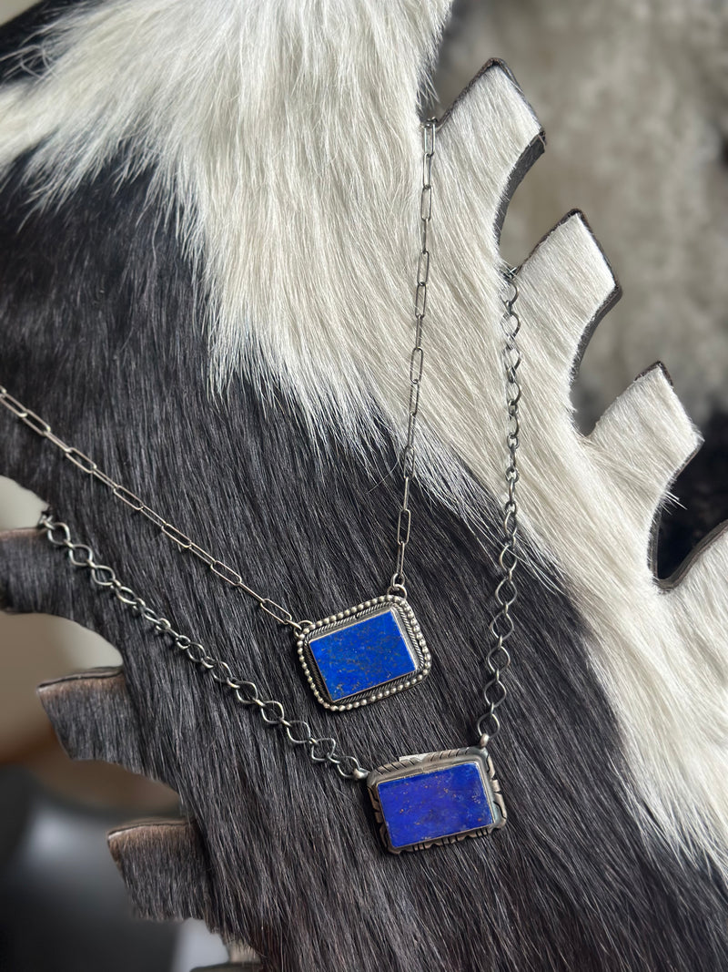 Blue Lapis Large Bar Necklace