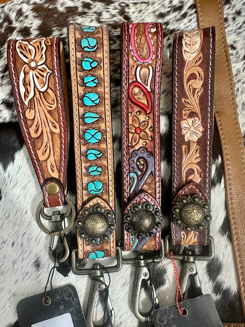 Tooled Leather Wrist Straps / Keychain