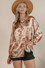 Satin Western Boots Print Collar Shirt