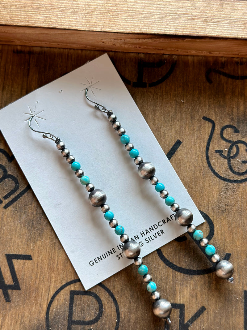 4” Pearl/Turquoise Dangle Earrings