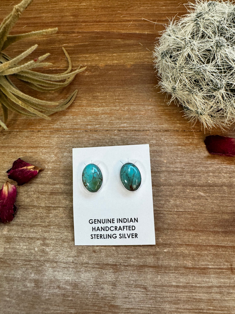 Turquoise oval stud earrings green and blue