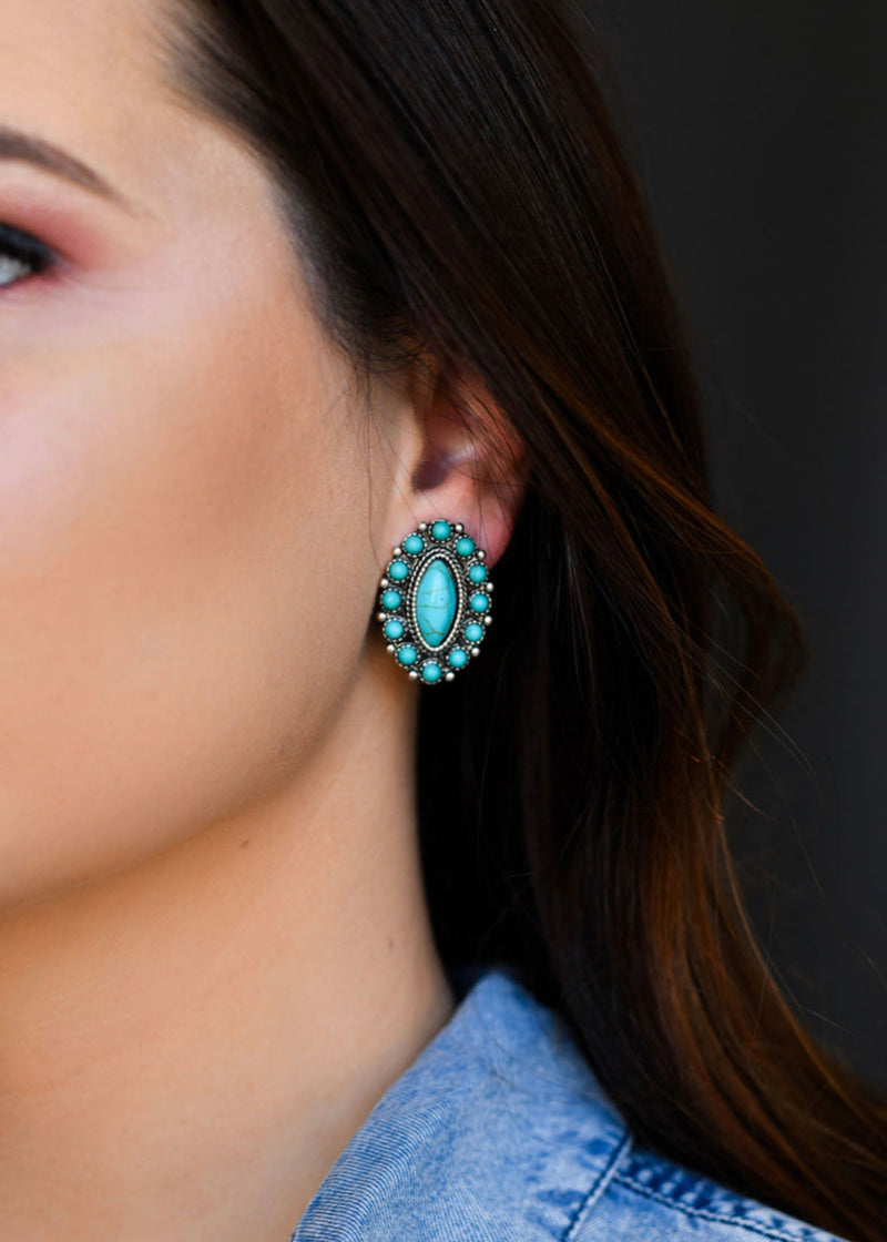 Oval Turquoise Cluster Earrings