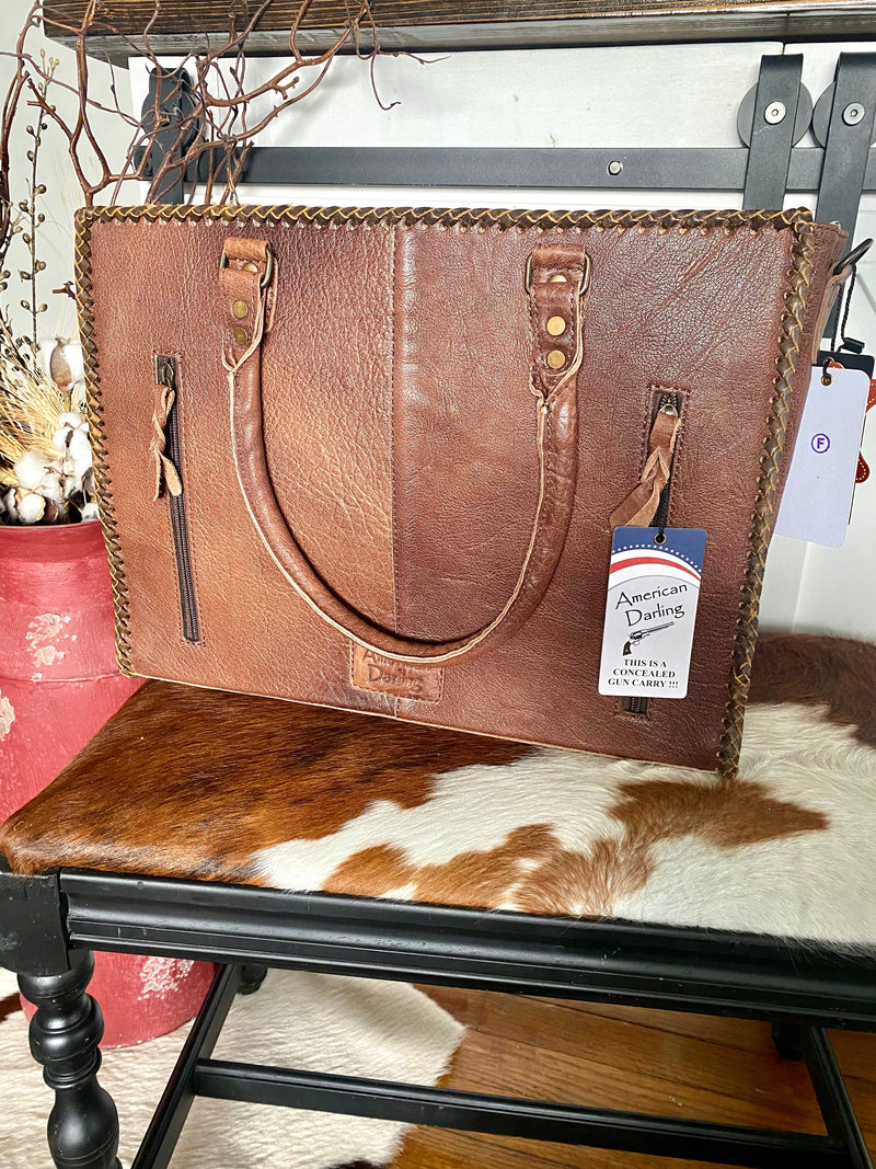 Cherry Tooled Leather Tote