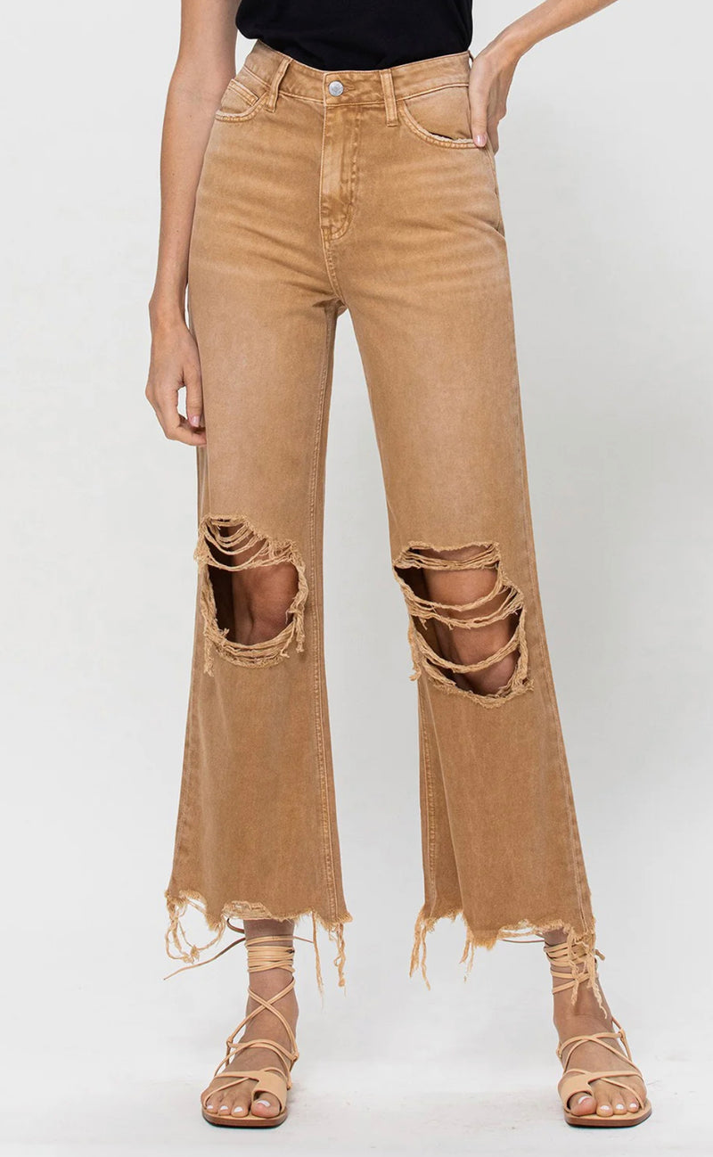 Vervet Distressed Cropped Jeans - Camel