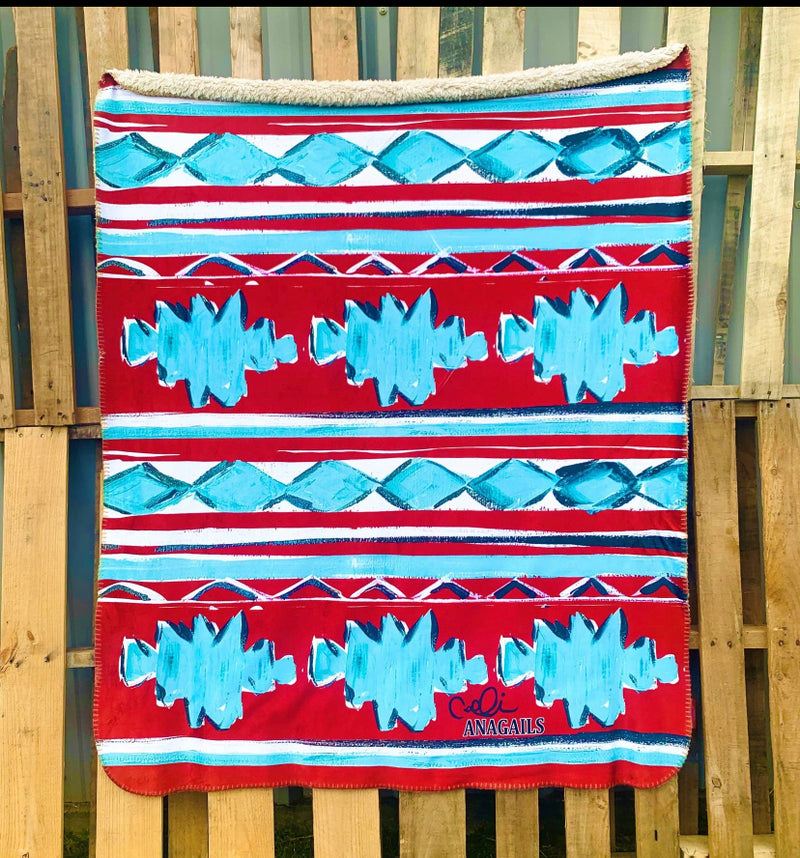 Turquoise / Red Aztec Blanket