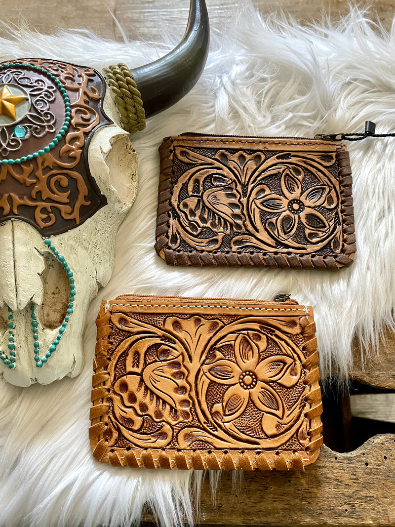Tooled Leather Pouch / Coin Wallet