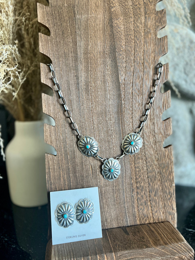 Concho Box Chain Necklace & Earrings