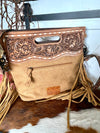 Tooled Leather Crossbody Purse  - Light Brown