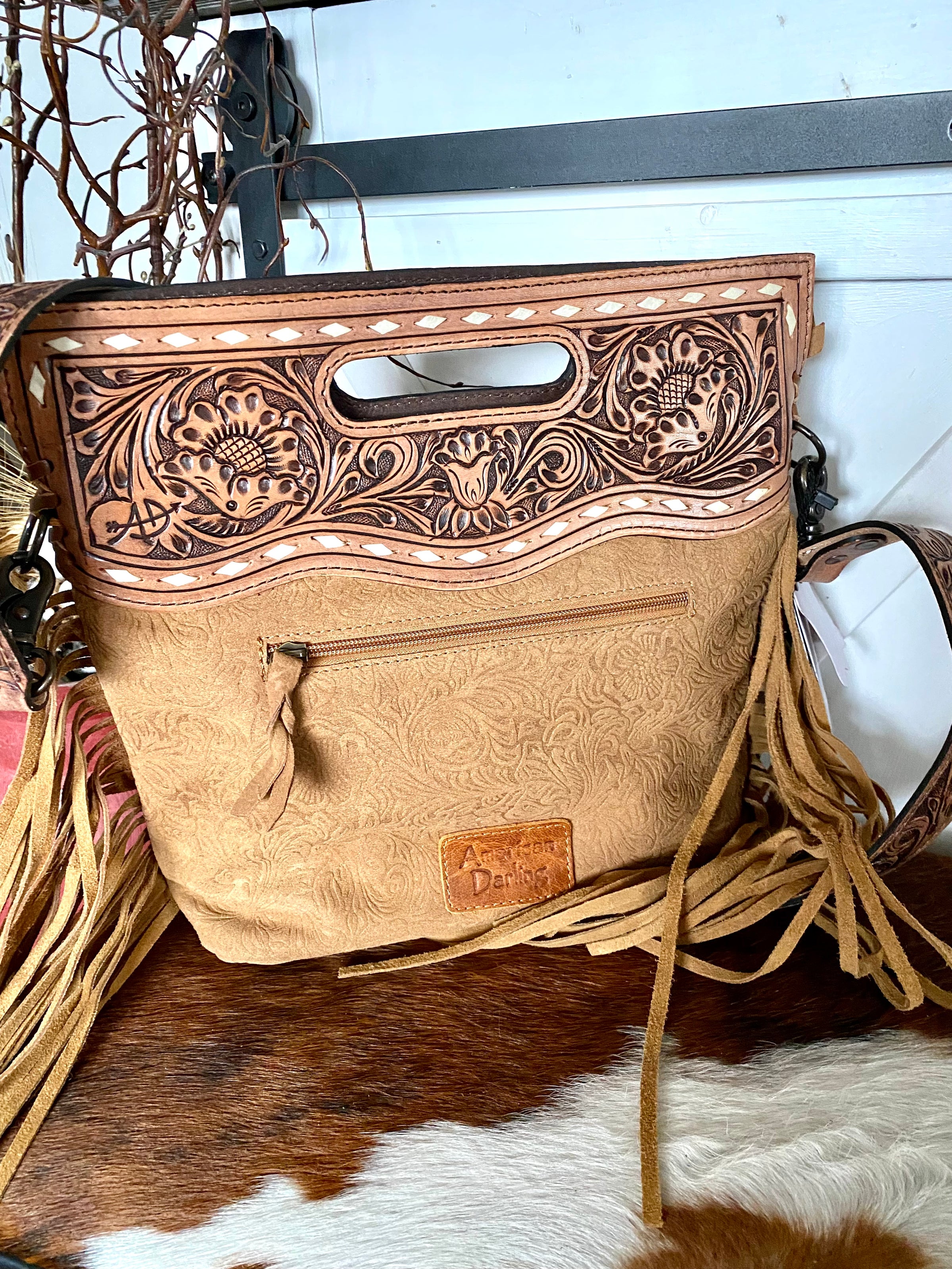 The Pioneer Woman Tooled Faux Leather Crossbody Bag with Studs