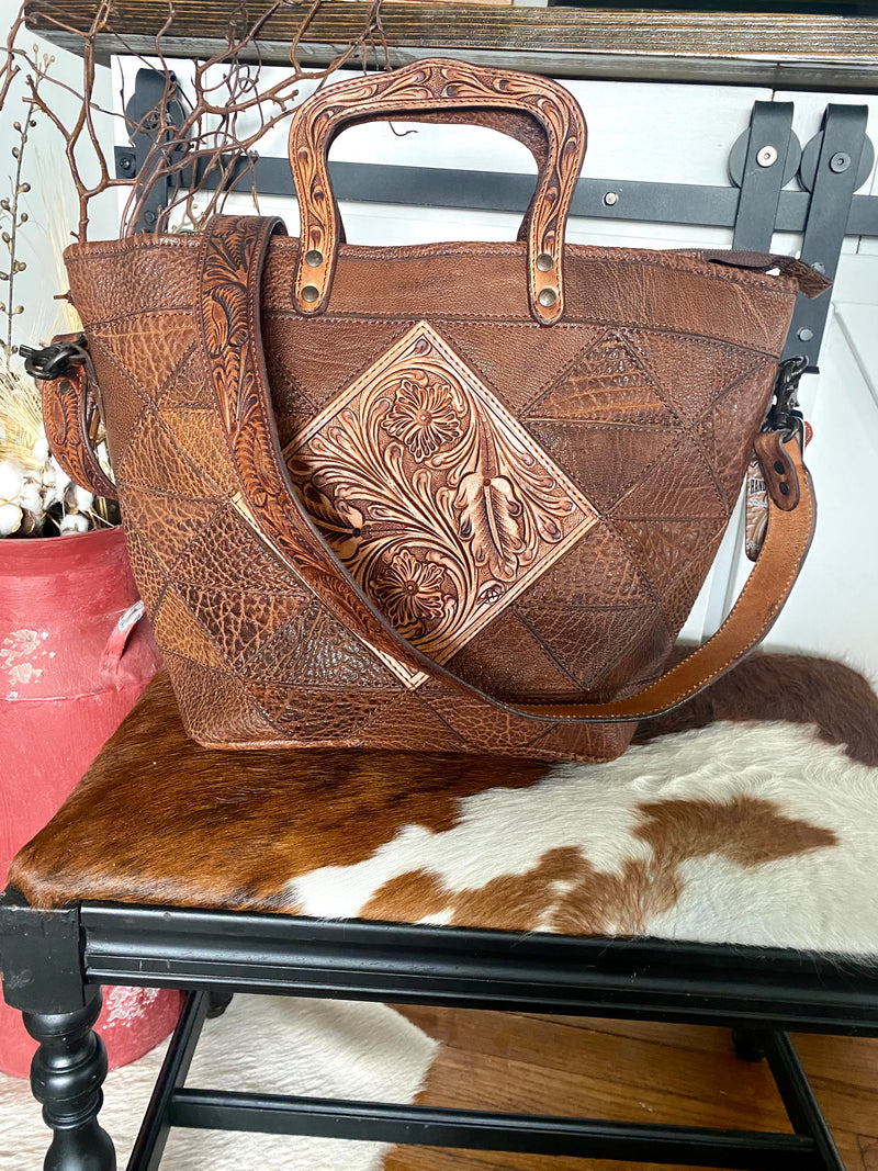 Tooled Leather Patch Purse