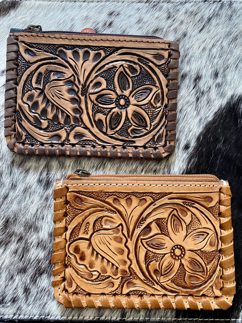 Tooled Leather Pouch / Coin Wallet