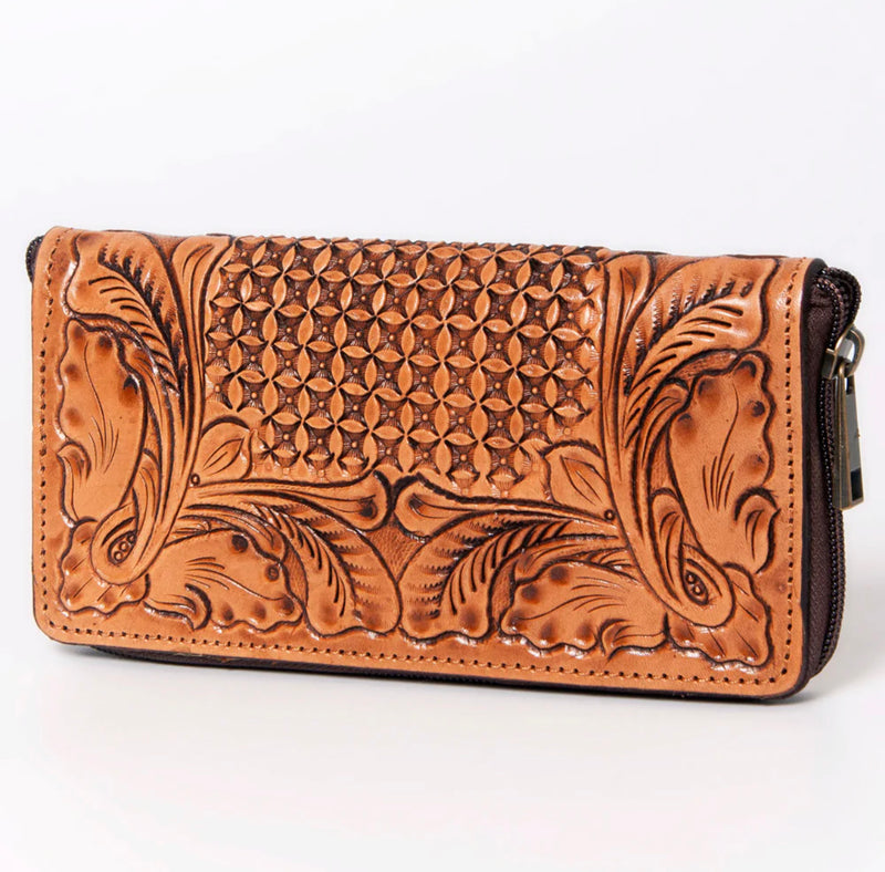 Tooled Leather Zipper Wallet