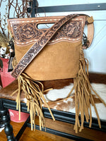Tooled Leather Crossbody Purse  - Light Brown