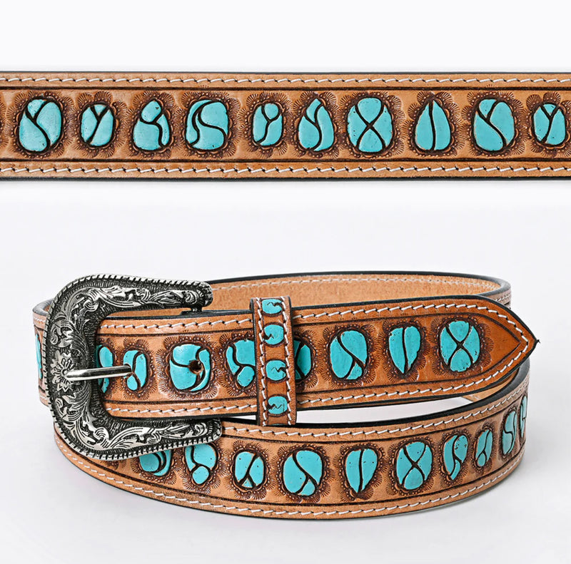 Turquoise Stone Look Leather Belt